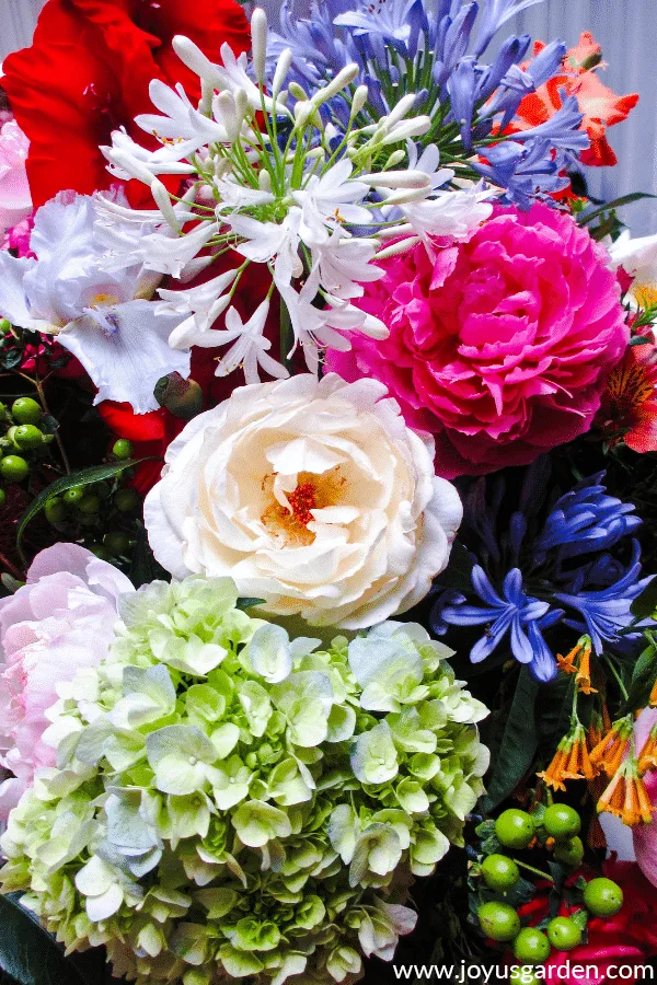 close up of a beautiful arrangement of garden flowers