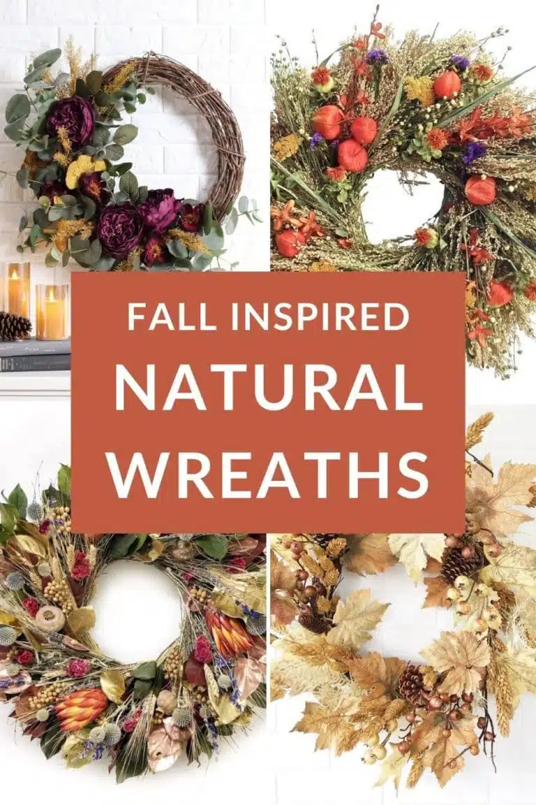 A collage of 4 beautiful fall wreaths & autumn wreaths the text reads fall inspired natural wreaths joyusgarden.com.