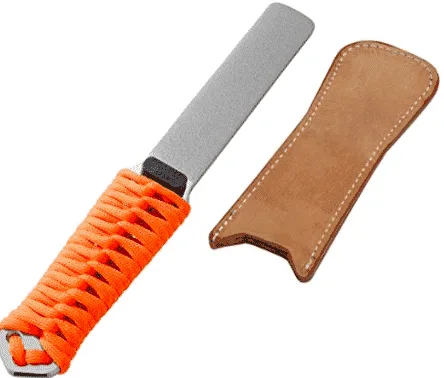 Orange handle sharpener with leather sleeve from amazon.