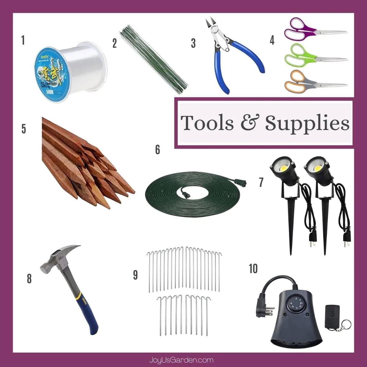 A collage with 10 tools & supplies you need for a halloween graveyard scene to buy on amazon.