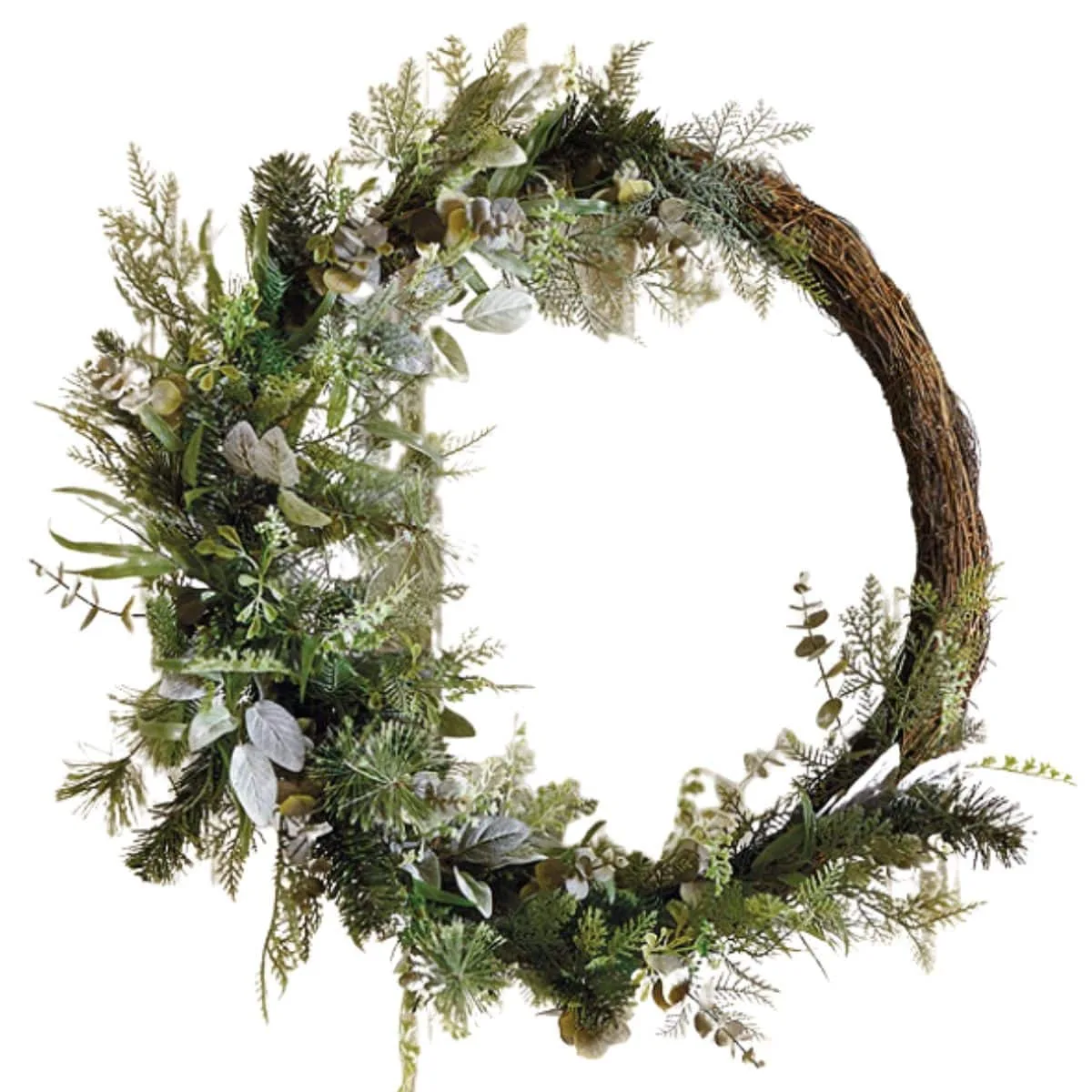 frosted winter wreath using faux cedar pine eucalyptus and mistletoe from ballard designs