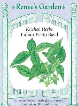 Renees garden seed packet for italian basil pesto. 